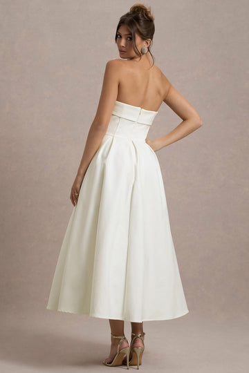 Annalise Ecru Bandeau Skater Midi Dress